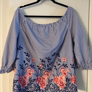 Elle Blue and White Blouse Elegant Top